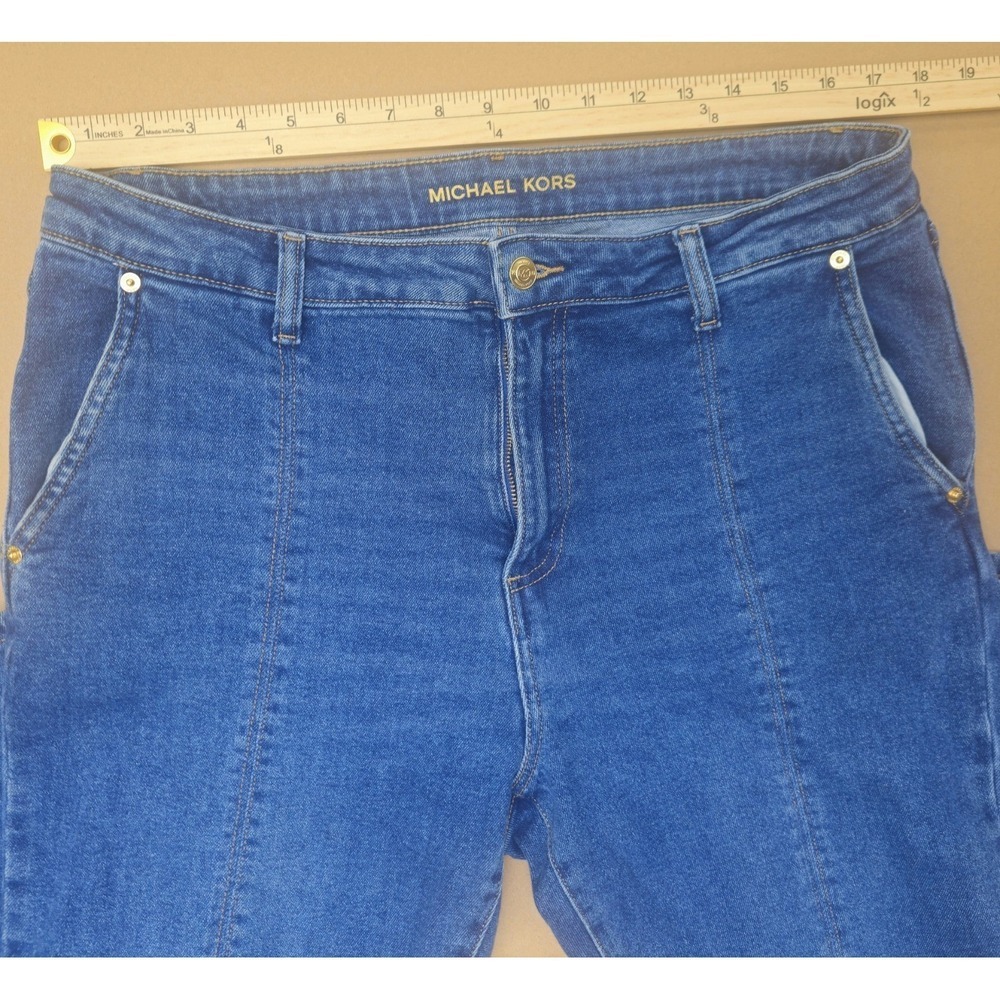 Michael Kors Jeans 14 High Rise Front Seam Split Hem Straight Stretch Denim - Picture 5 of 13